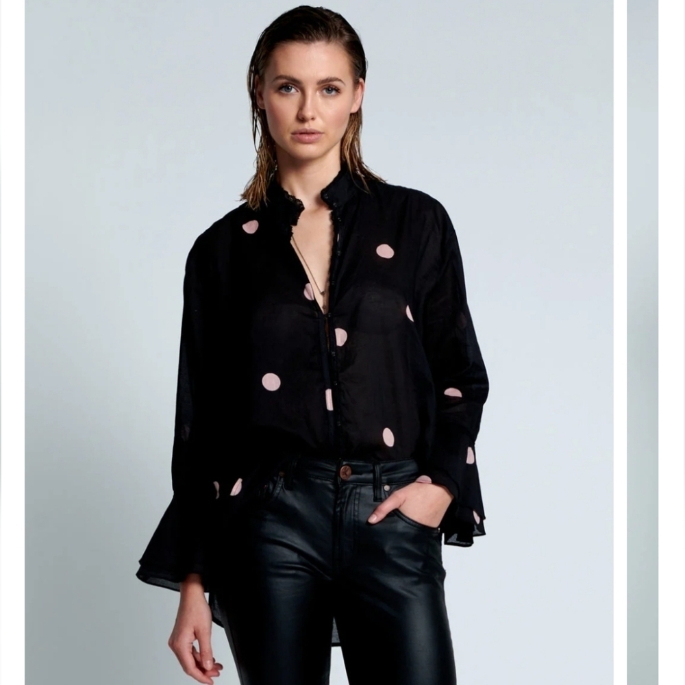 One Teaspoon Cosmic Fantasie Polkadot Bell Sleeve Shirt New